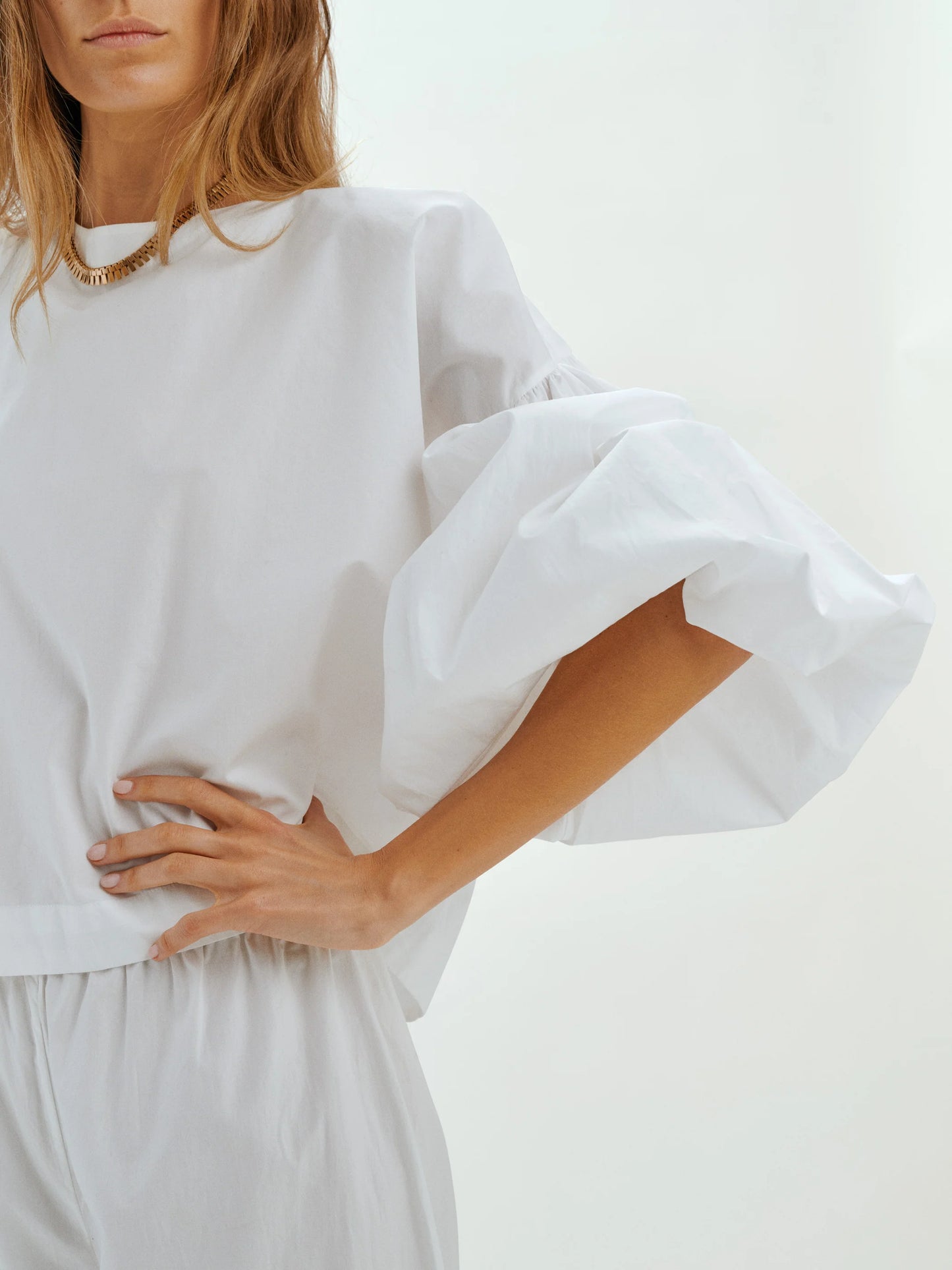 Balon Top in Cotton Poplin - White