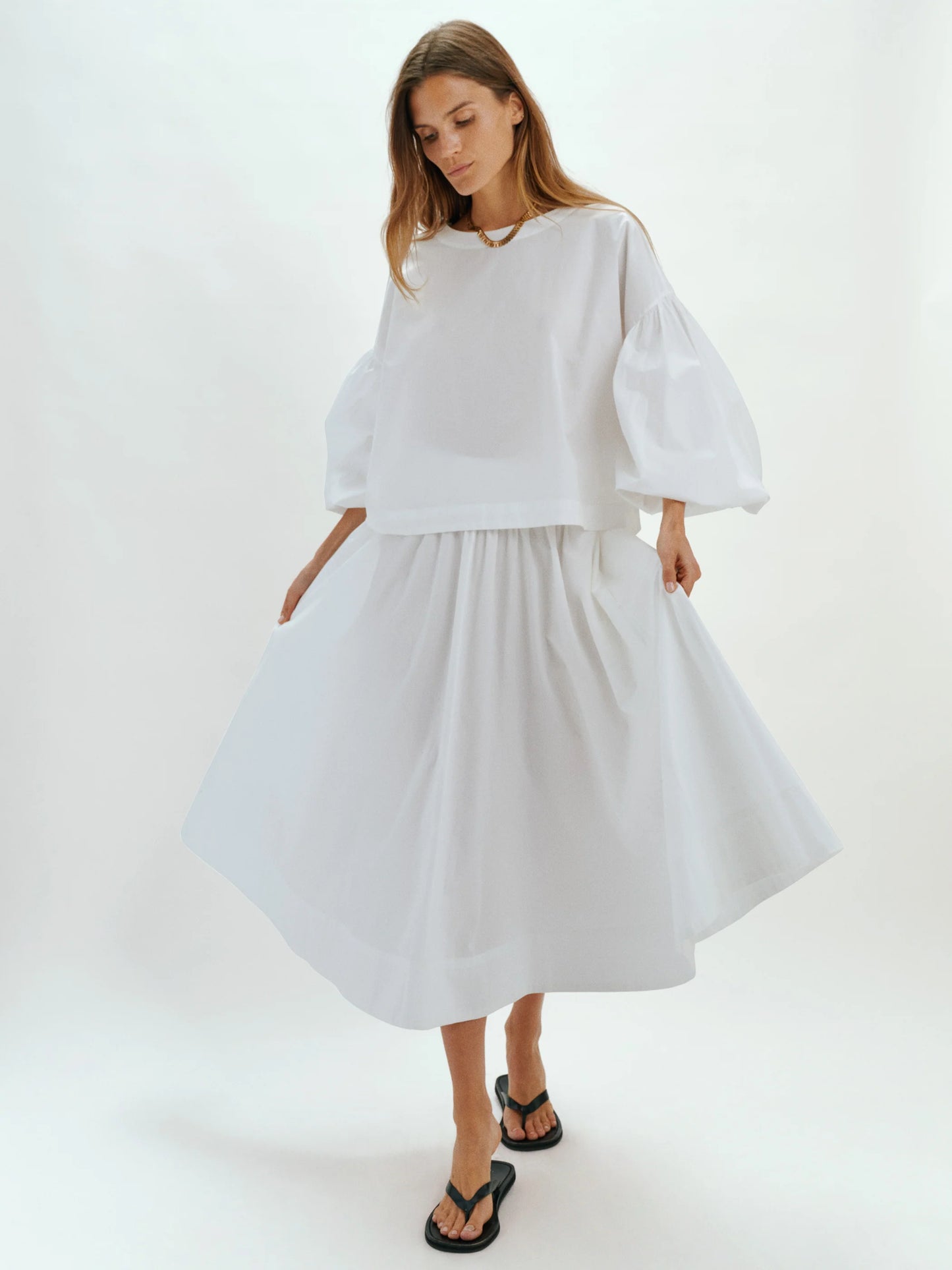 Balon Top in Cotton Poplin - White