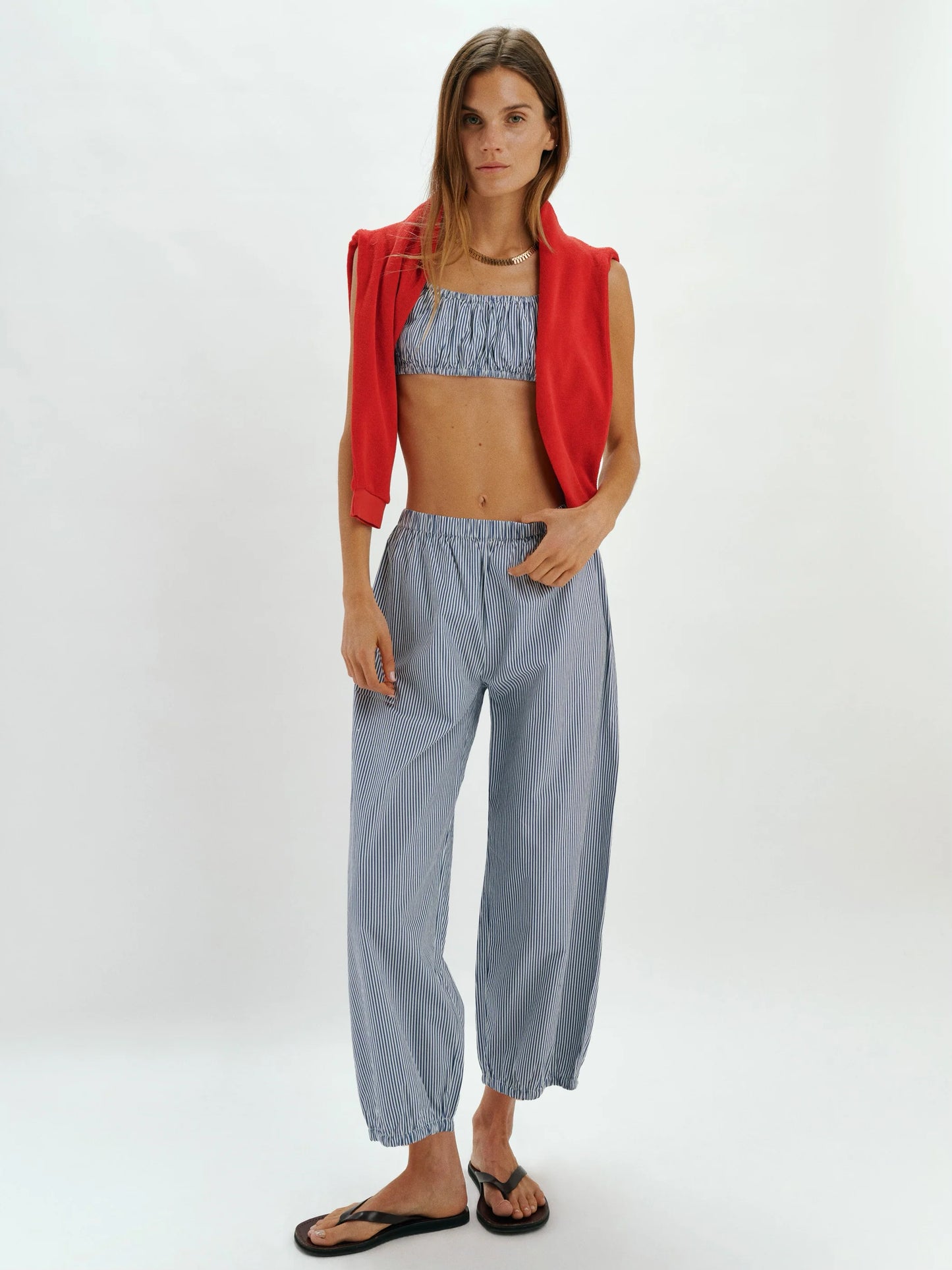 Delos Pants in Cotton Poplin - Navy Stripe