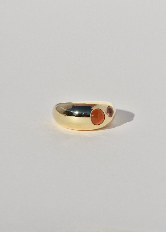 Pebble Ring Brass with Carnelion & Sunstone