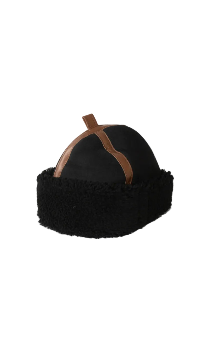 SUEDE BACK CURLY HAIR CONTRAST BOUND PANEL CAP