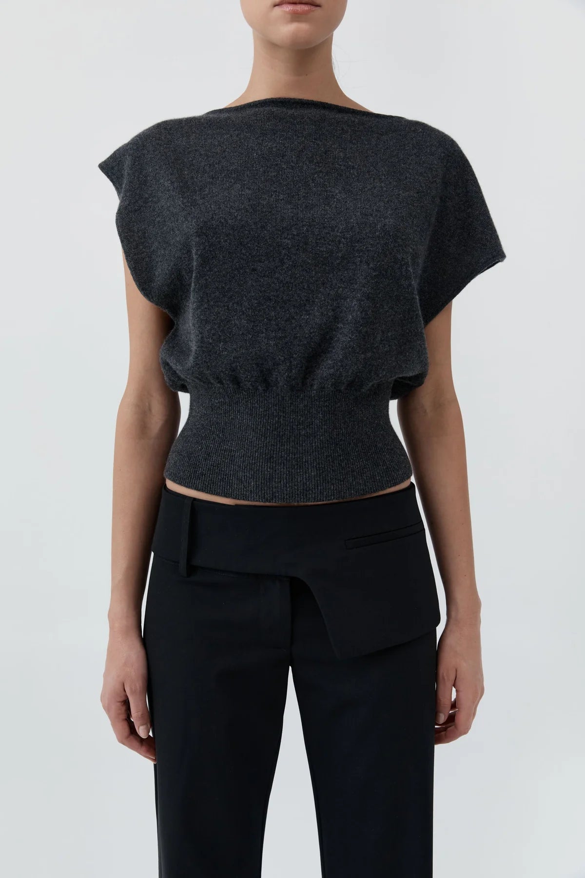 Cashmere Asymm Top - Charcoal Melange