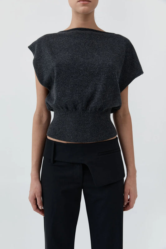 Cashmere Asymm Top - Charcoal Melange