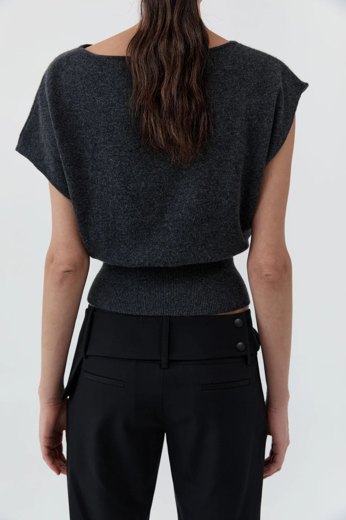 Cashmere Asymm Top - Charcoal Melange