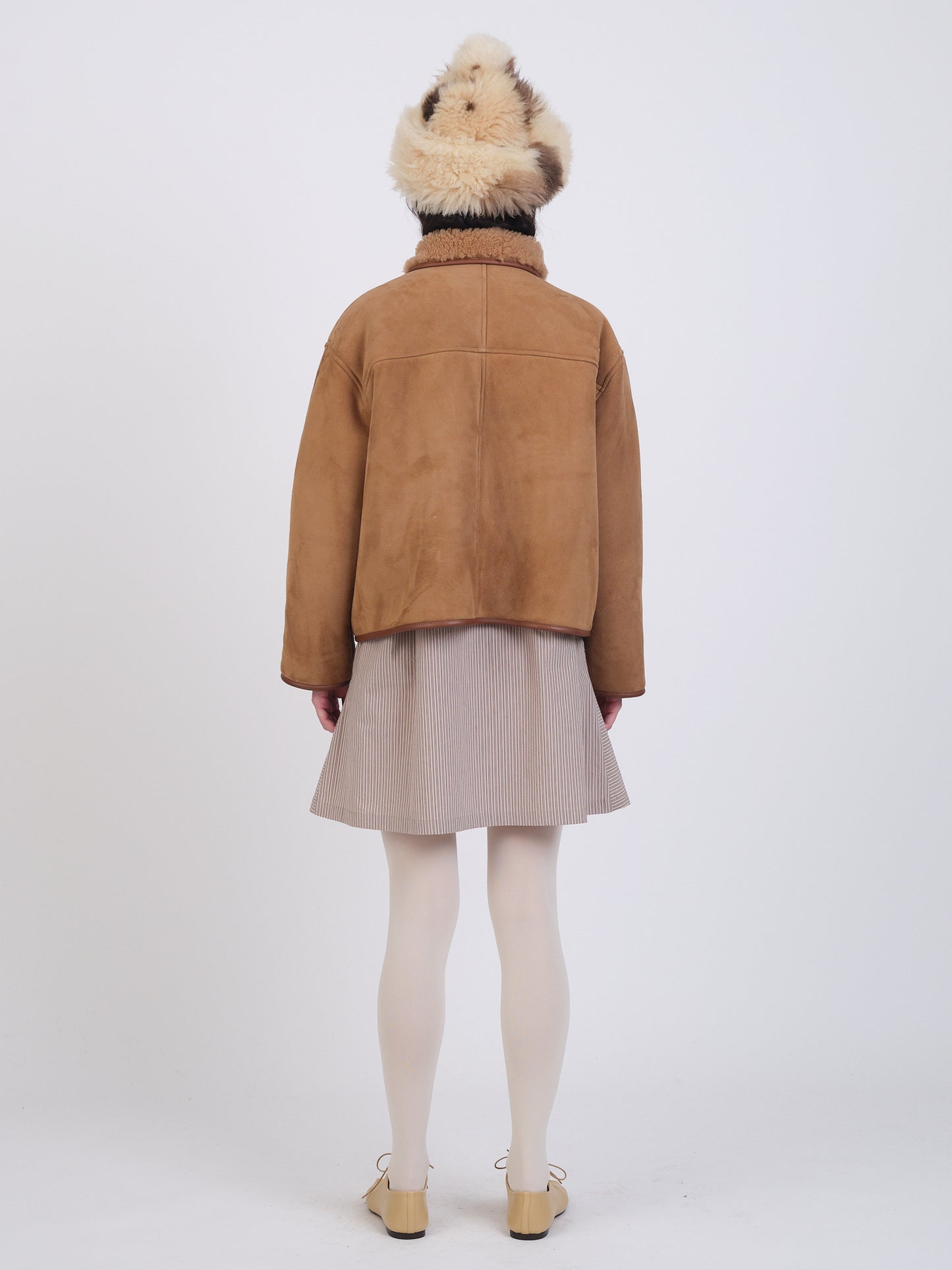 SUEDE BACK CURLY HAIR WOMENS FLYING JACKET  (TAN)