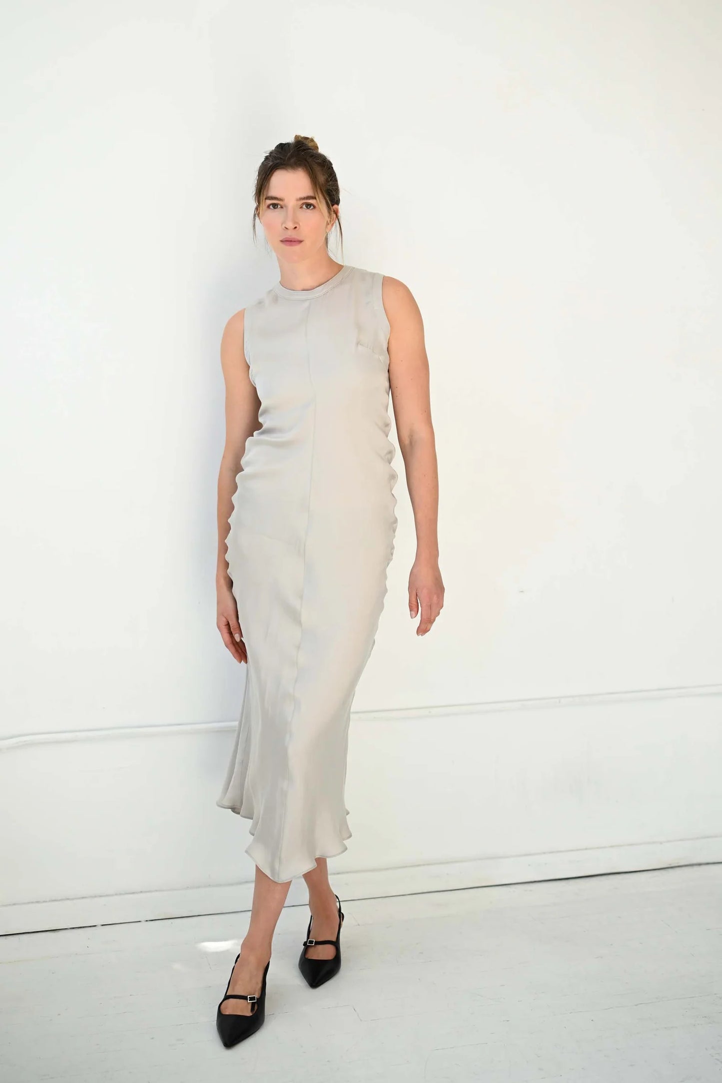 Draped Waist Dress in Moon Gray