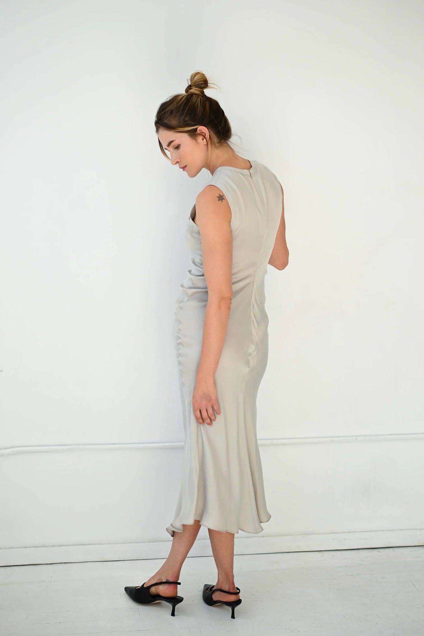 Draped Waist Dress in Moon Gray