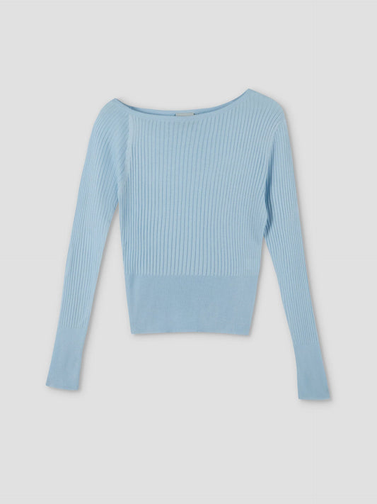 Shoulder Knit Top-Blue