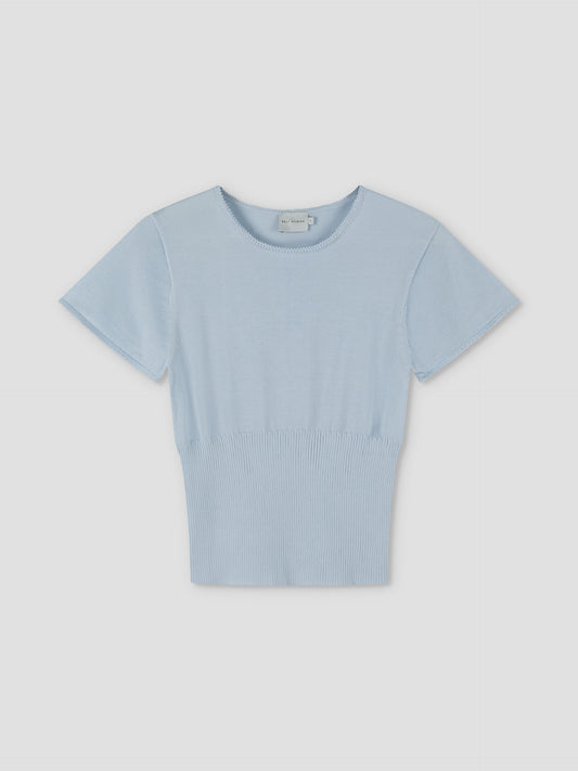 Trim Knit Tee- Ice Blue