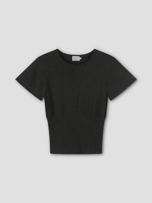 Trim Knit Tee- Dark Grey