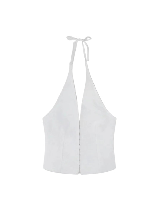 Close Halter Top - White