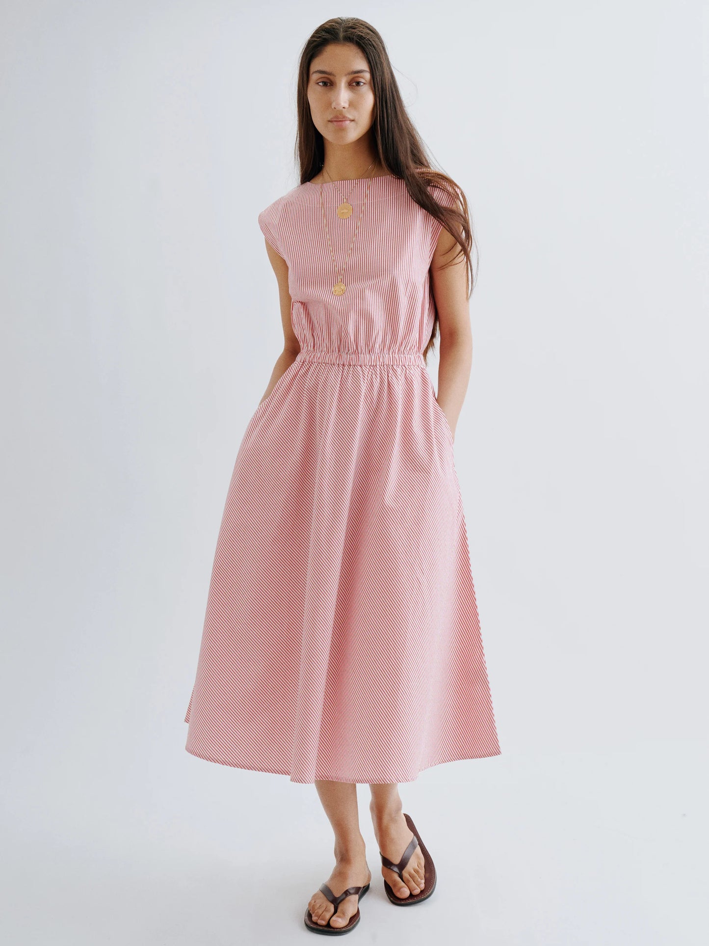 Demi Dress in Cotton Poplin - Poppy Stripe