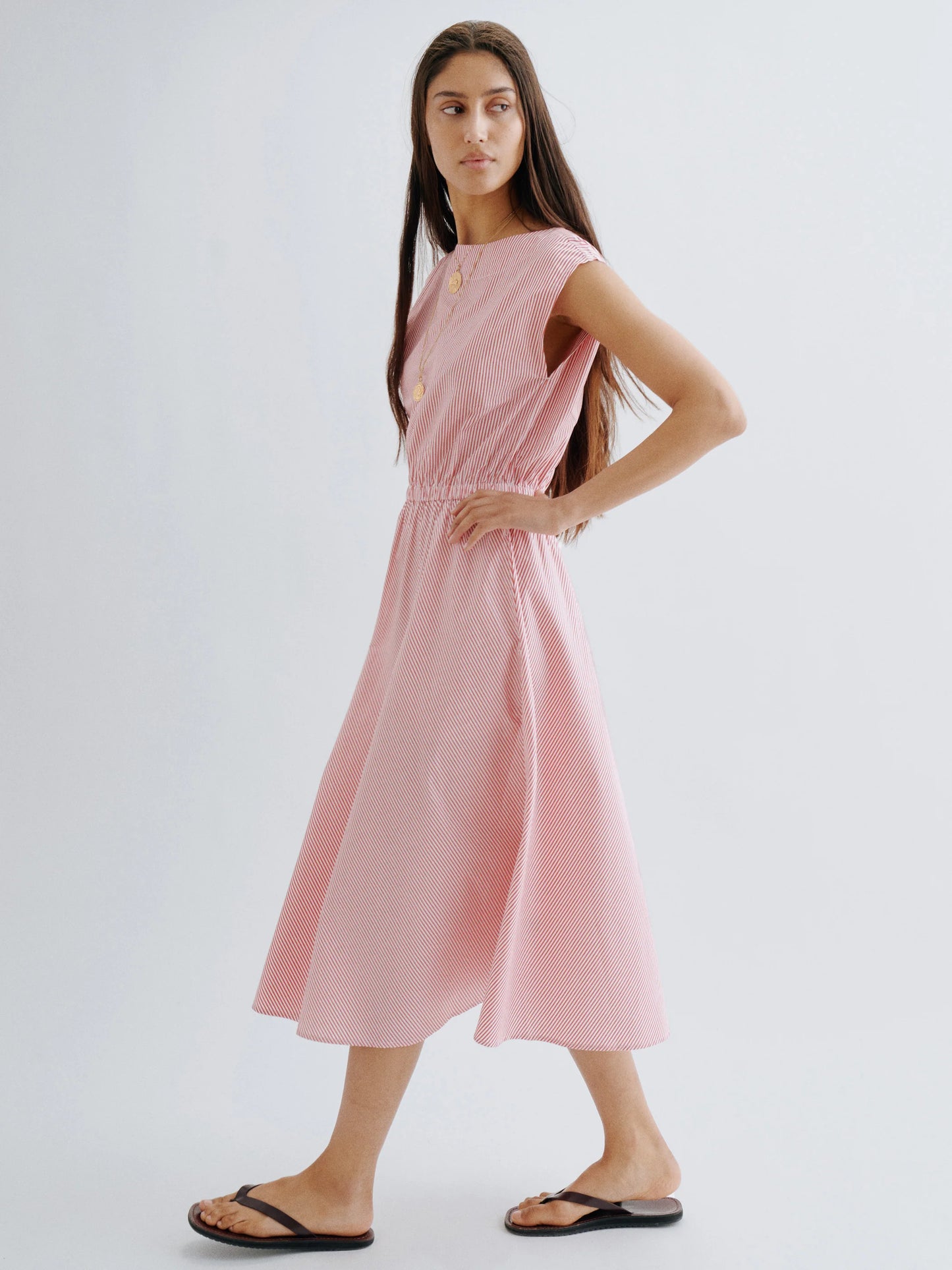 Demi Dress in Cotton Poplin - Poppy Stripe