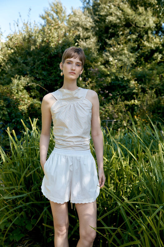 Japanese Cotton Poplin Martina Shorts with Trim - White