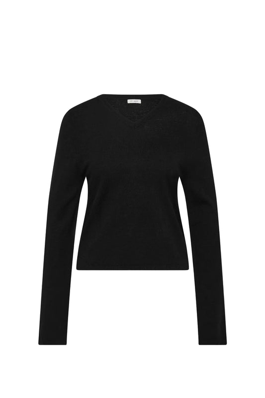 Fine Merino V Neck Sweater-Black