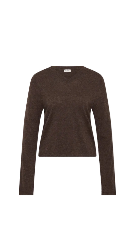 Fine Merino V Neck Sweater- Mulch