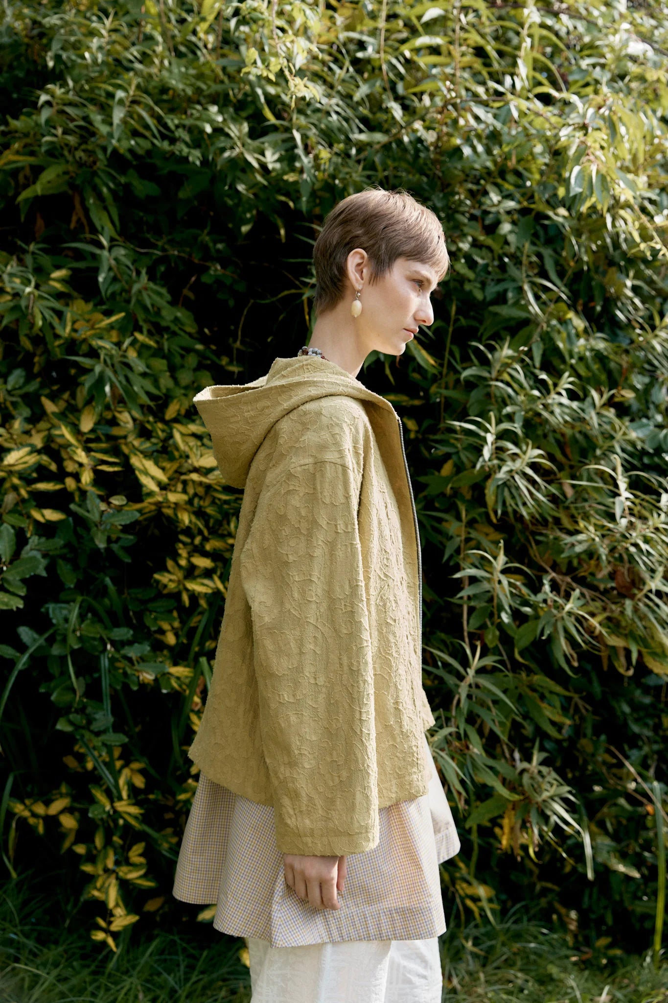 Japanese Cotton/Linen Dyed Jacquard Hoody - Celery