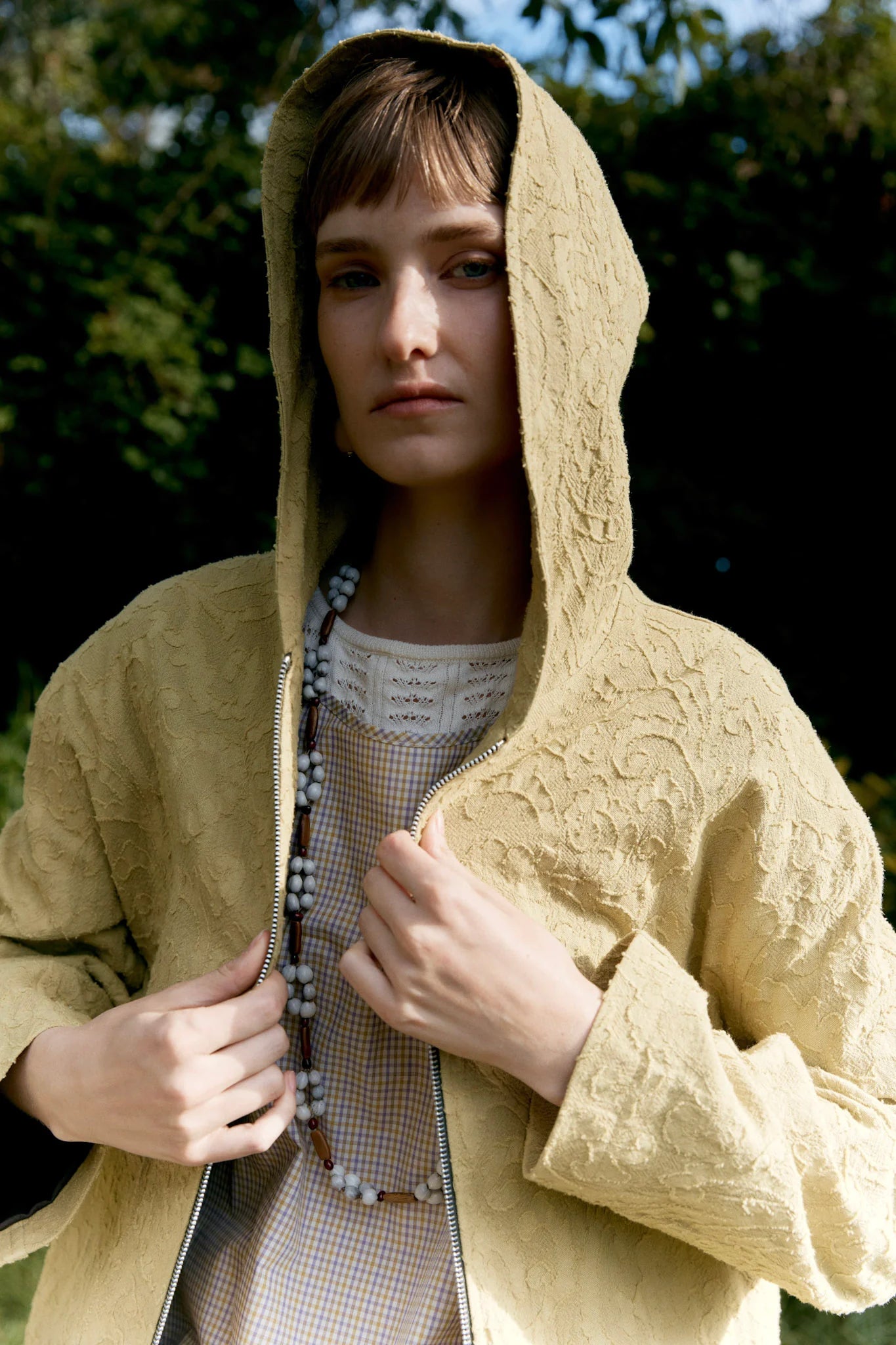 Japanese Cotton/Linen Dyed Jacquard Hoody - Celery