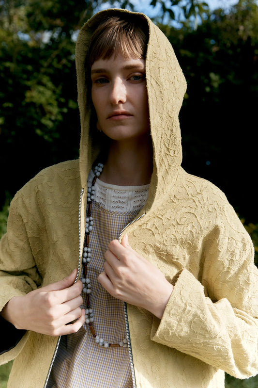 Japanese Cotton/Linen Dyed Jacquard Hoody - Celery