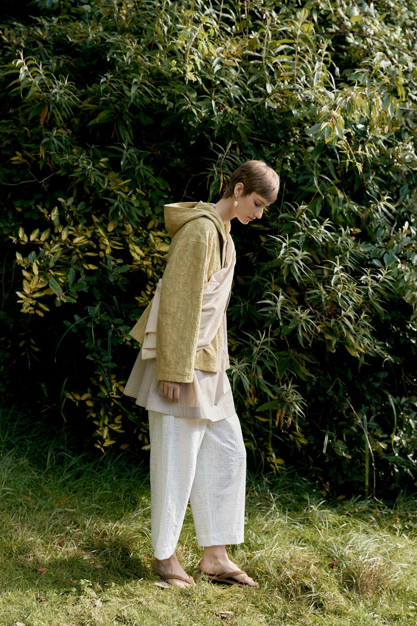 Japanese Cotton/Linen Dyed Jacquard Hoody - Celery
