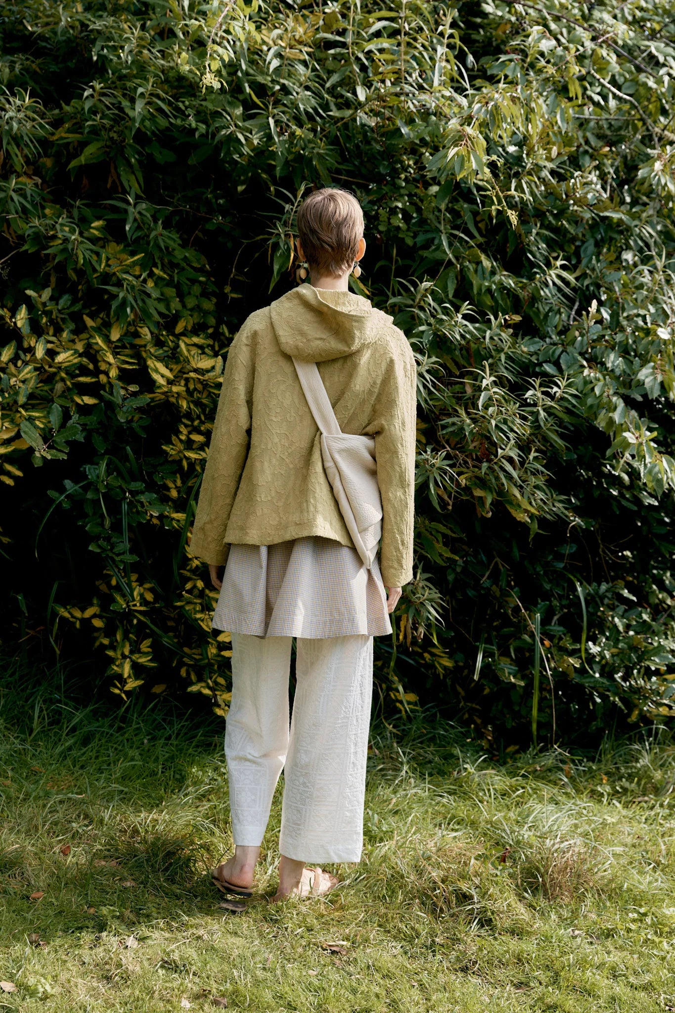 Japanese Cotton/Linen Dyed Jacquard Hoody - Celery