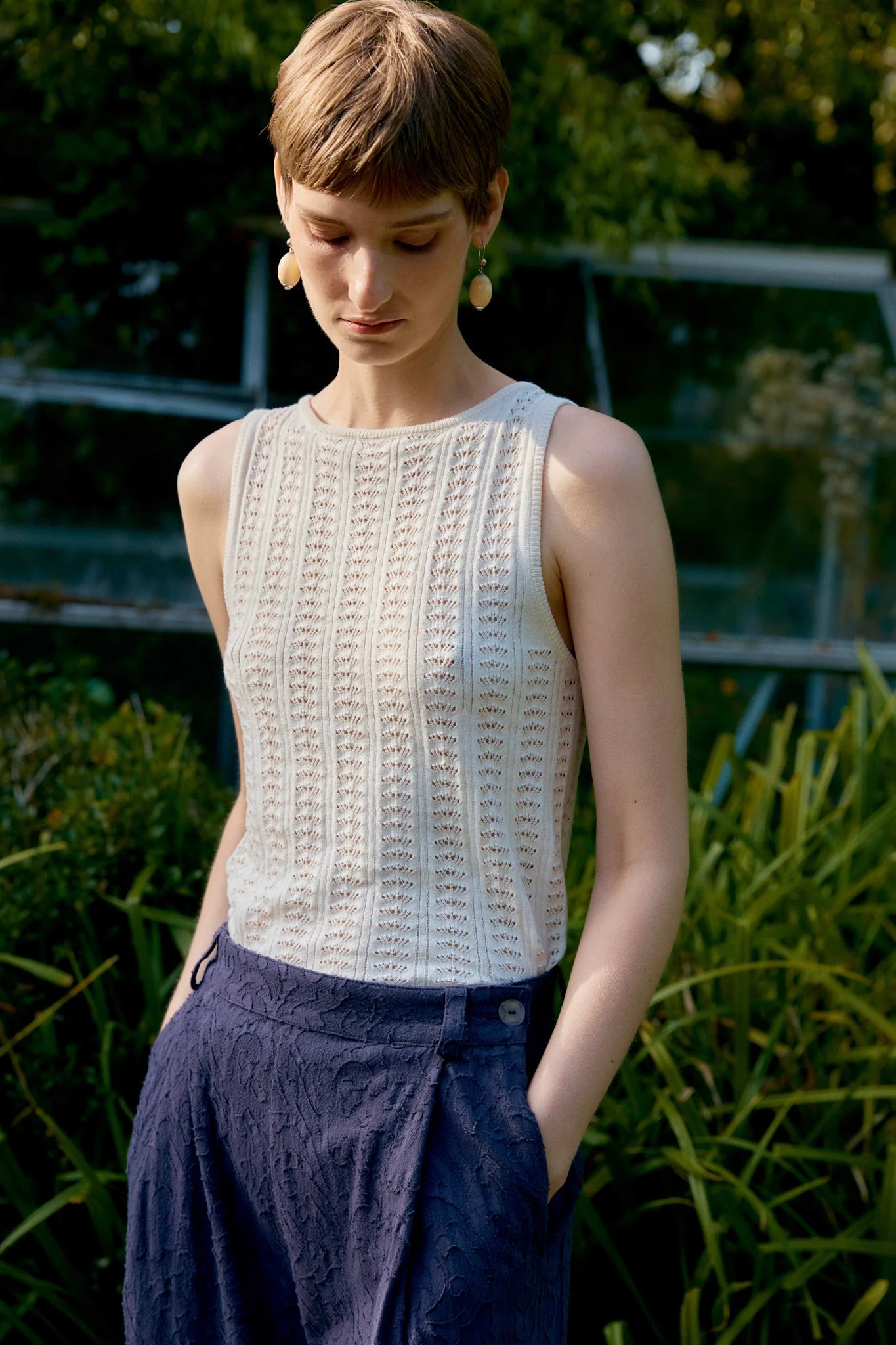 Organic Cotton/Merino Wool Pointelle Vest - Merengue
