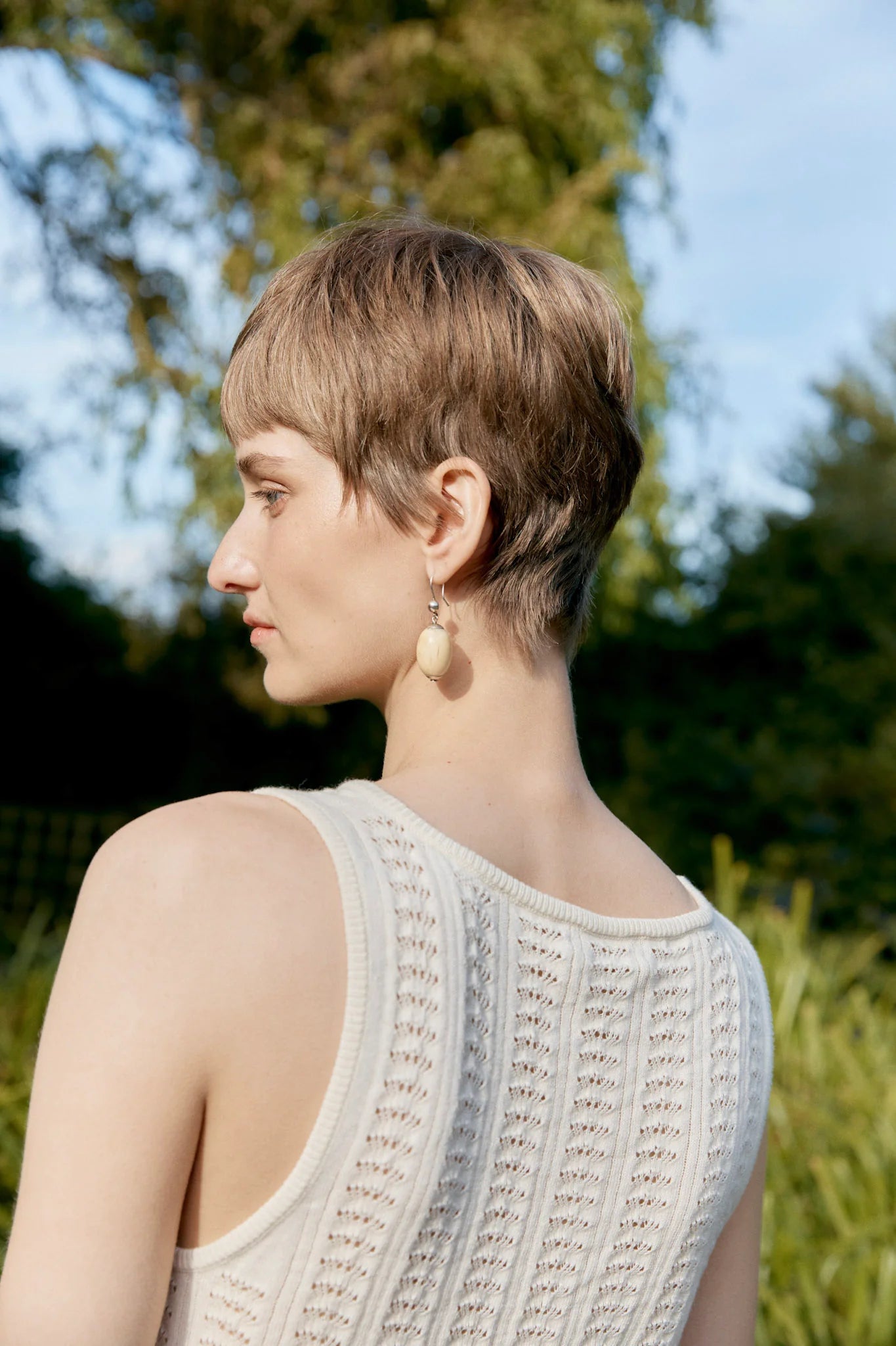 Organic Cotton/Merino Wool Pointelle Vest - Merengue