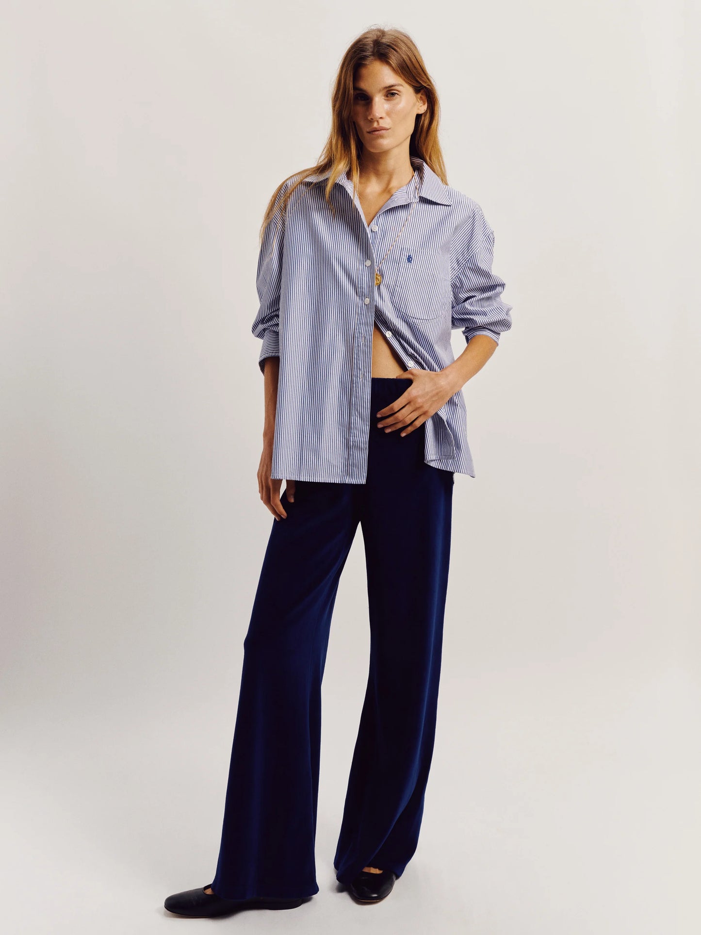 Kappa Shirt in Cotton Poplin - Navy Stripe