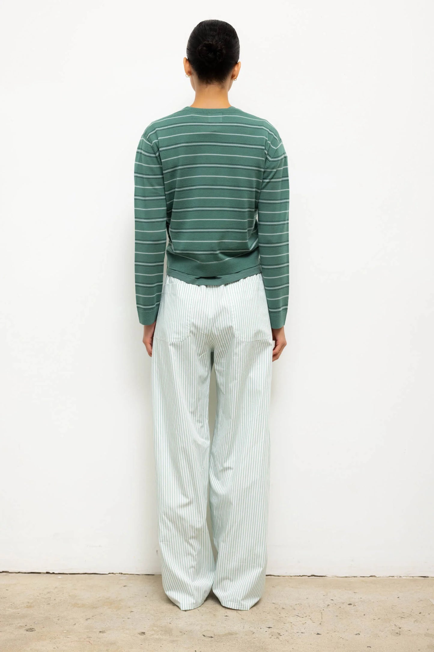 James Stripe Classic Crew- Basil Stripe