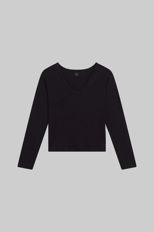Laura V Neck Long Sleeve - Black