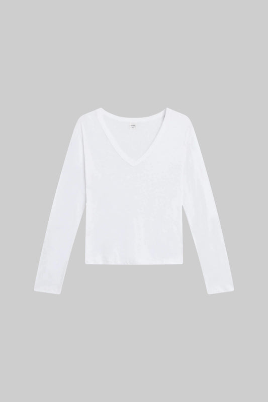 Laura V Neck Long Sleeve - White