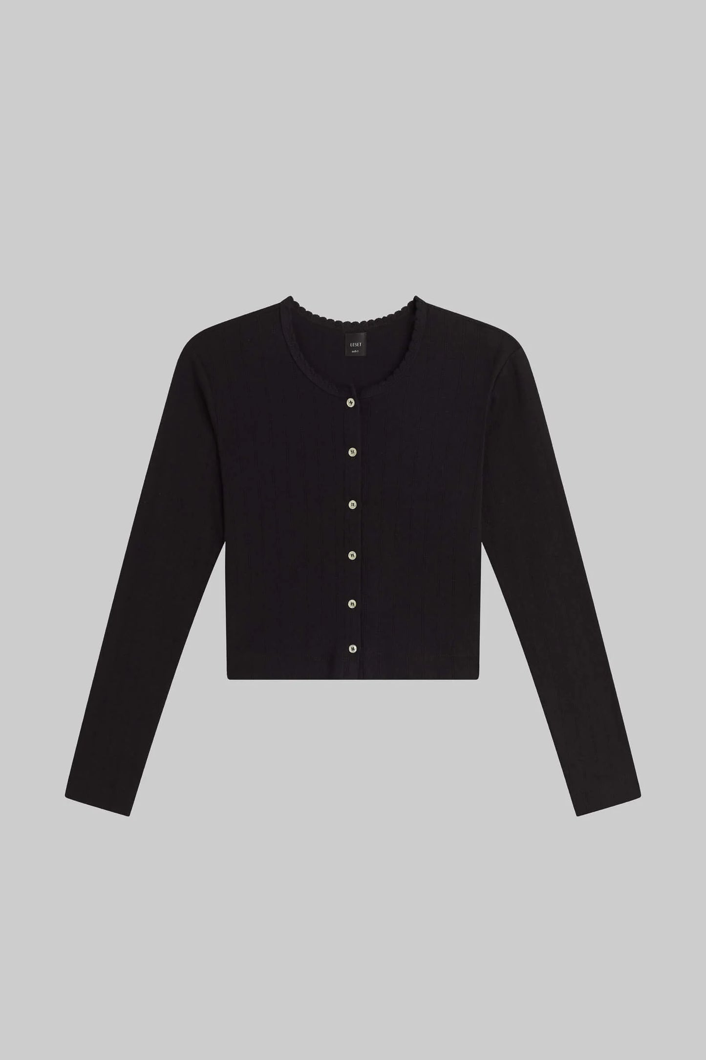 Pointelle Crop Cardigan - Black
