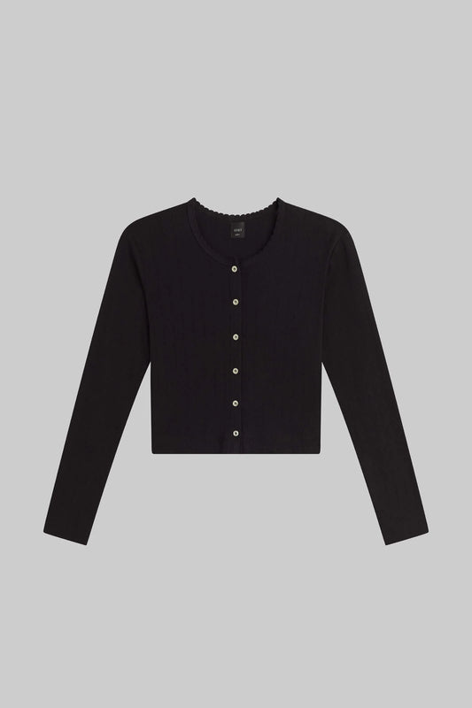 Pointelle Crop Cardigan - Black