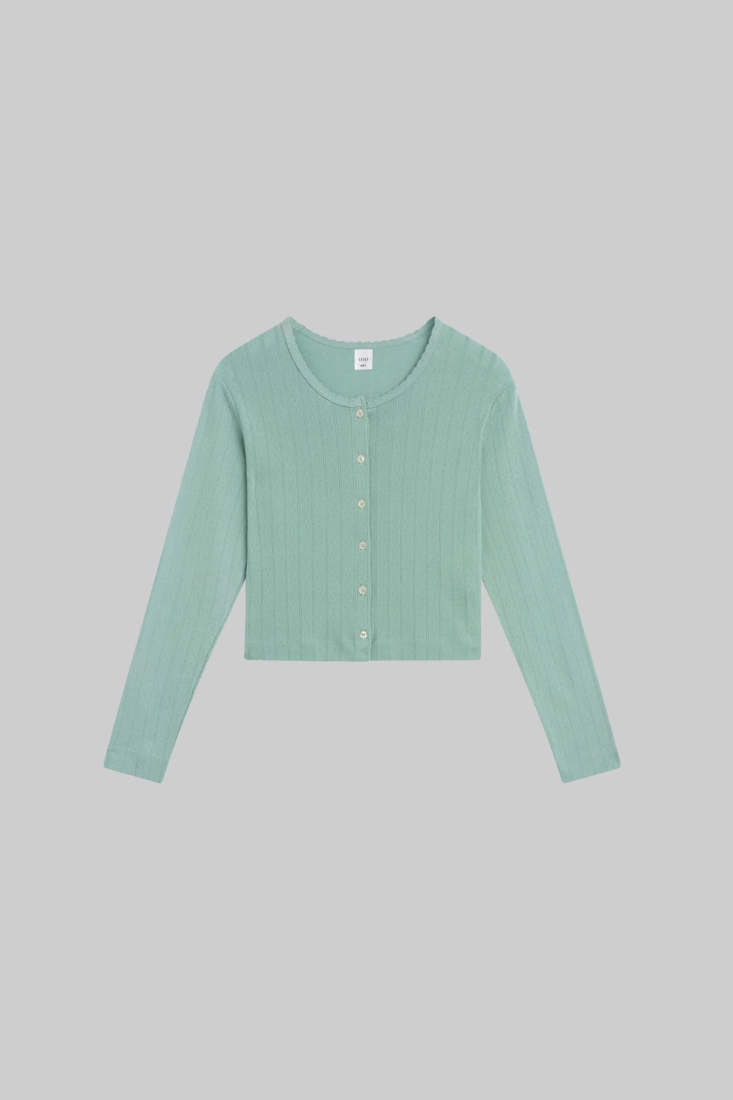 Pointelle Crop Cardigan- Eucalyptus