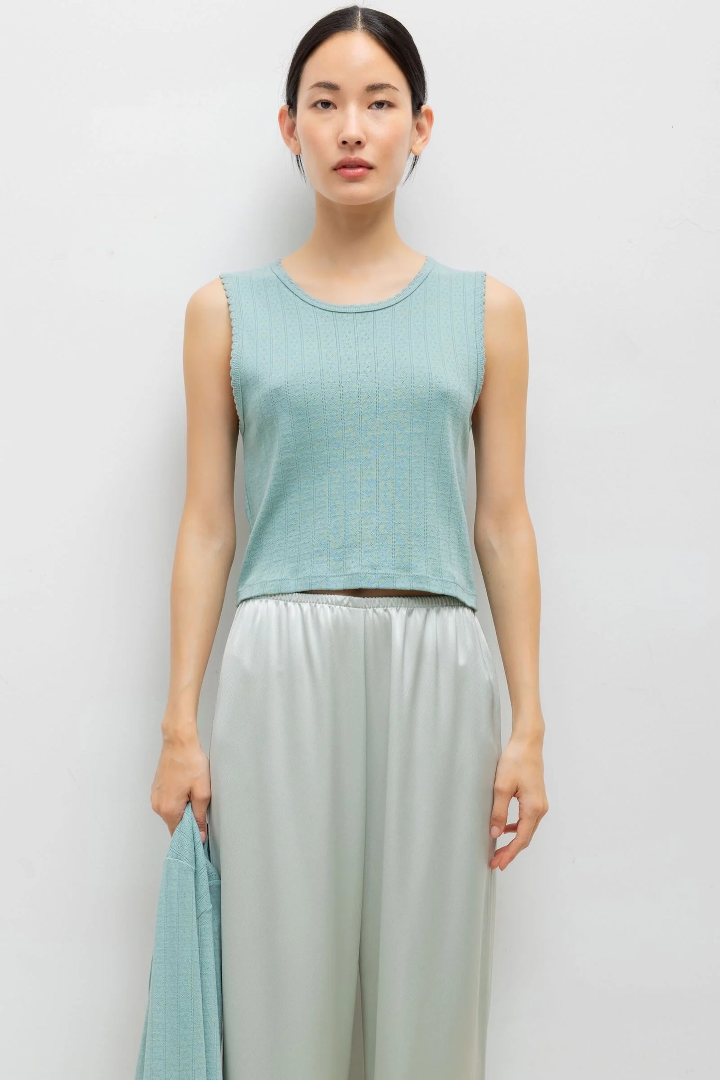 Pointelle Sleeveless Crew-Eucalyptus