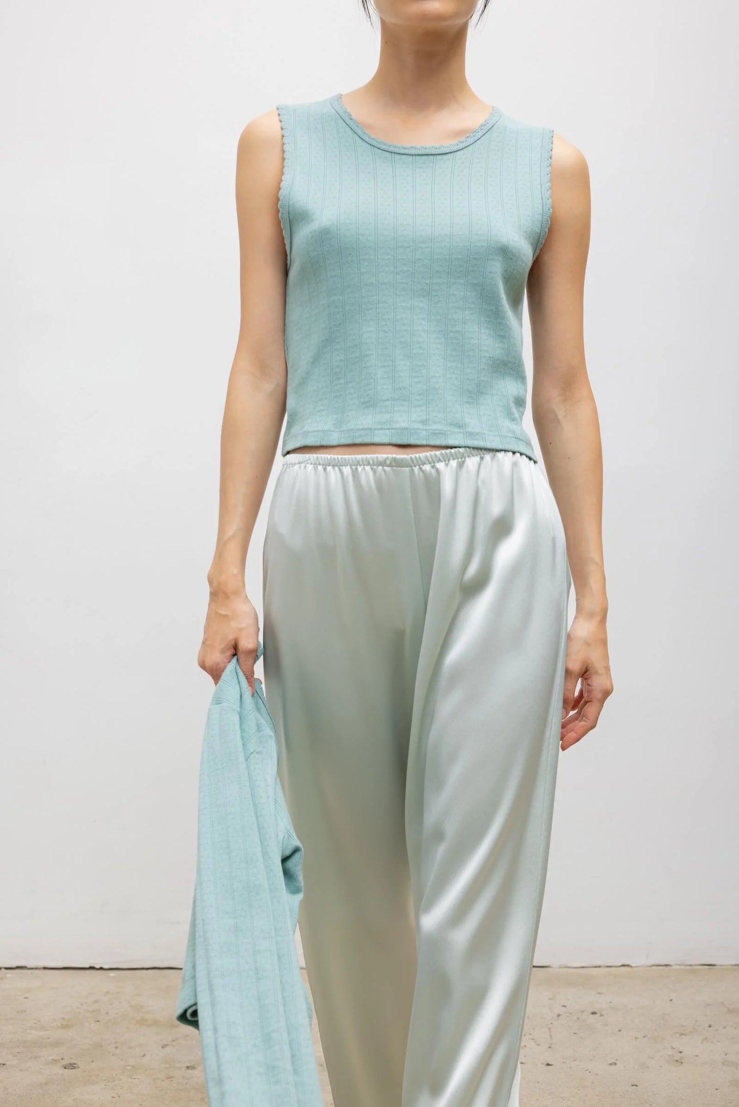 Pointelle Sleeveless Crew-Eucalyptus