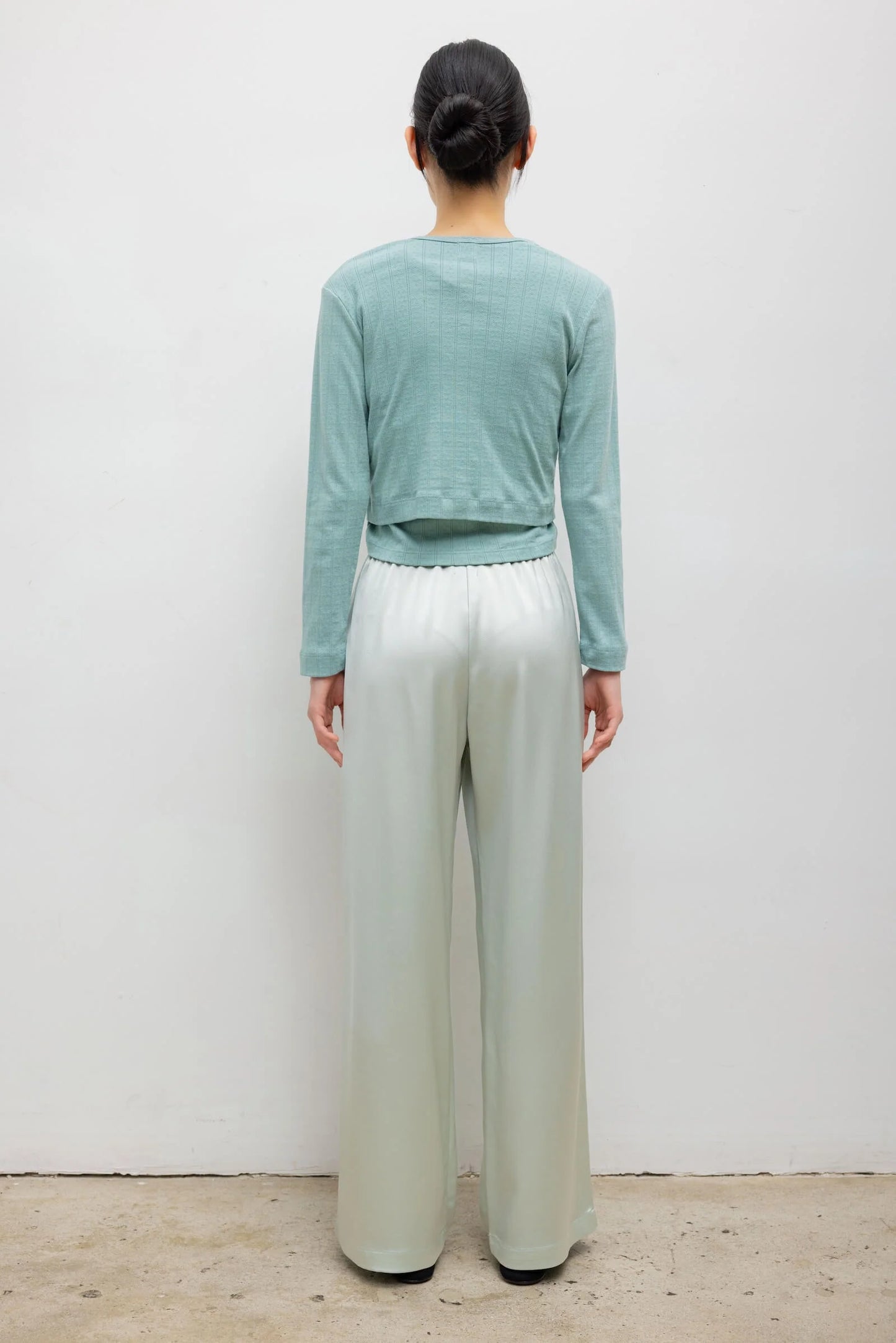 Pointelle Crop Cardigan- Eucalyptus