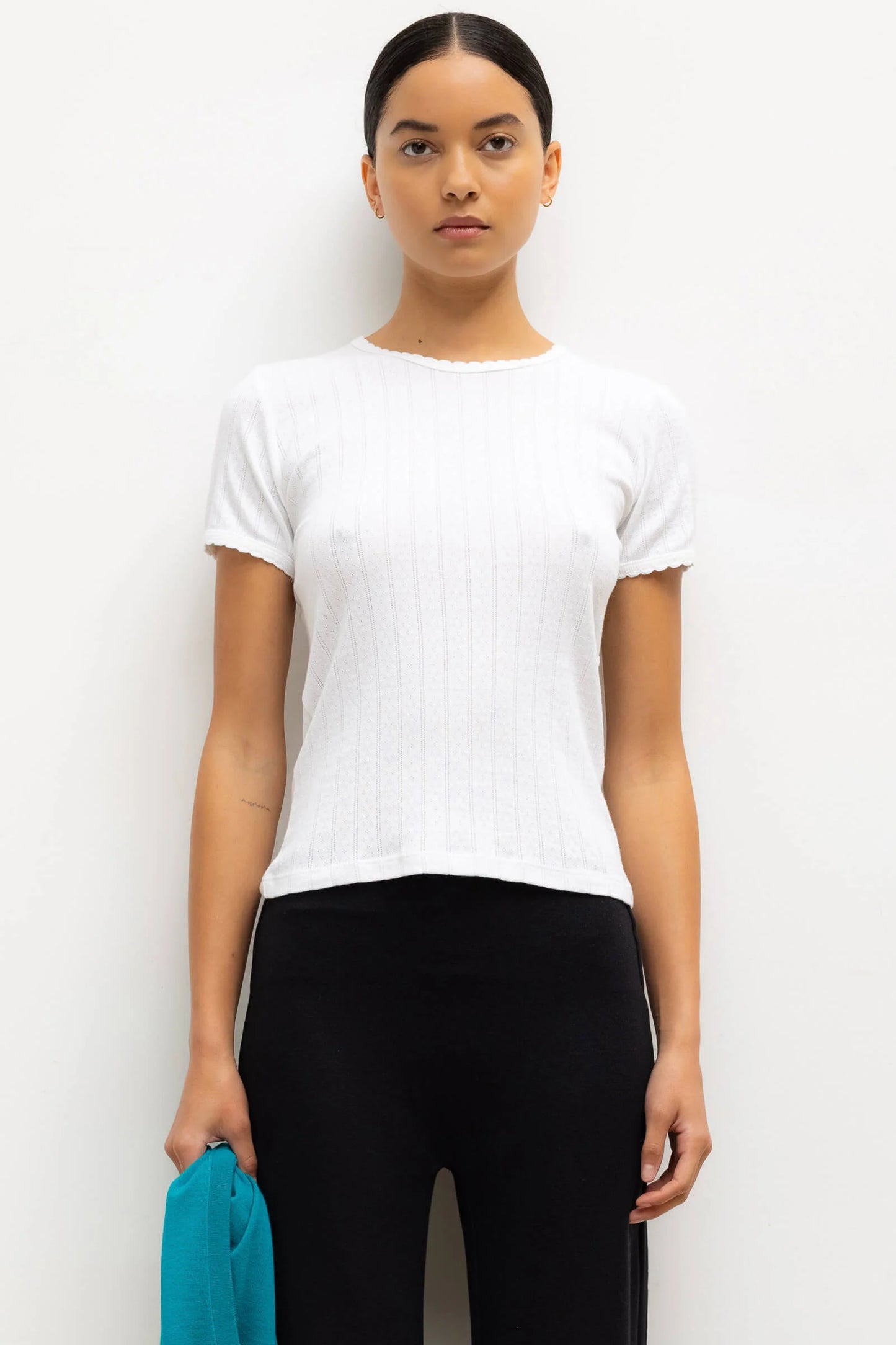 Pointelle Slim Fit Tee - White