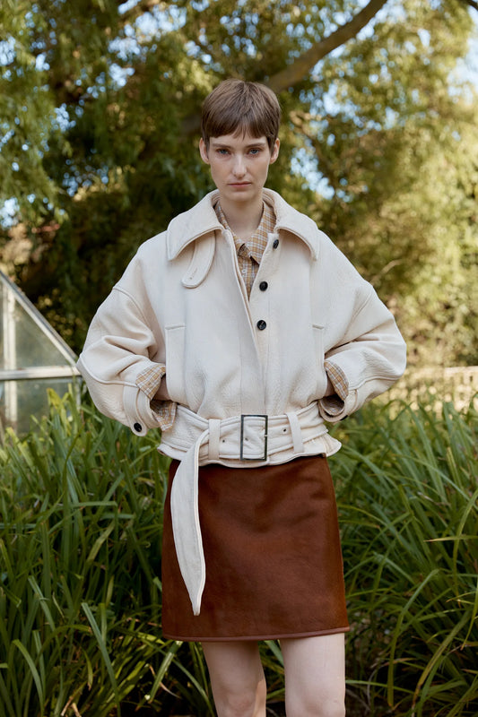 Stretch Wrinkle Leather Nara Jacket - Ivory