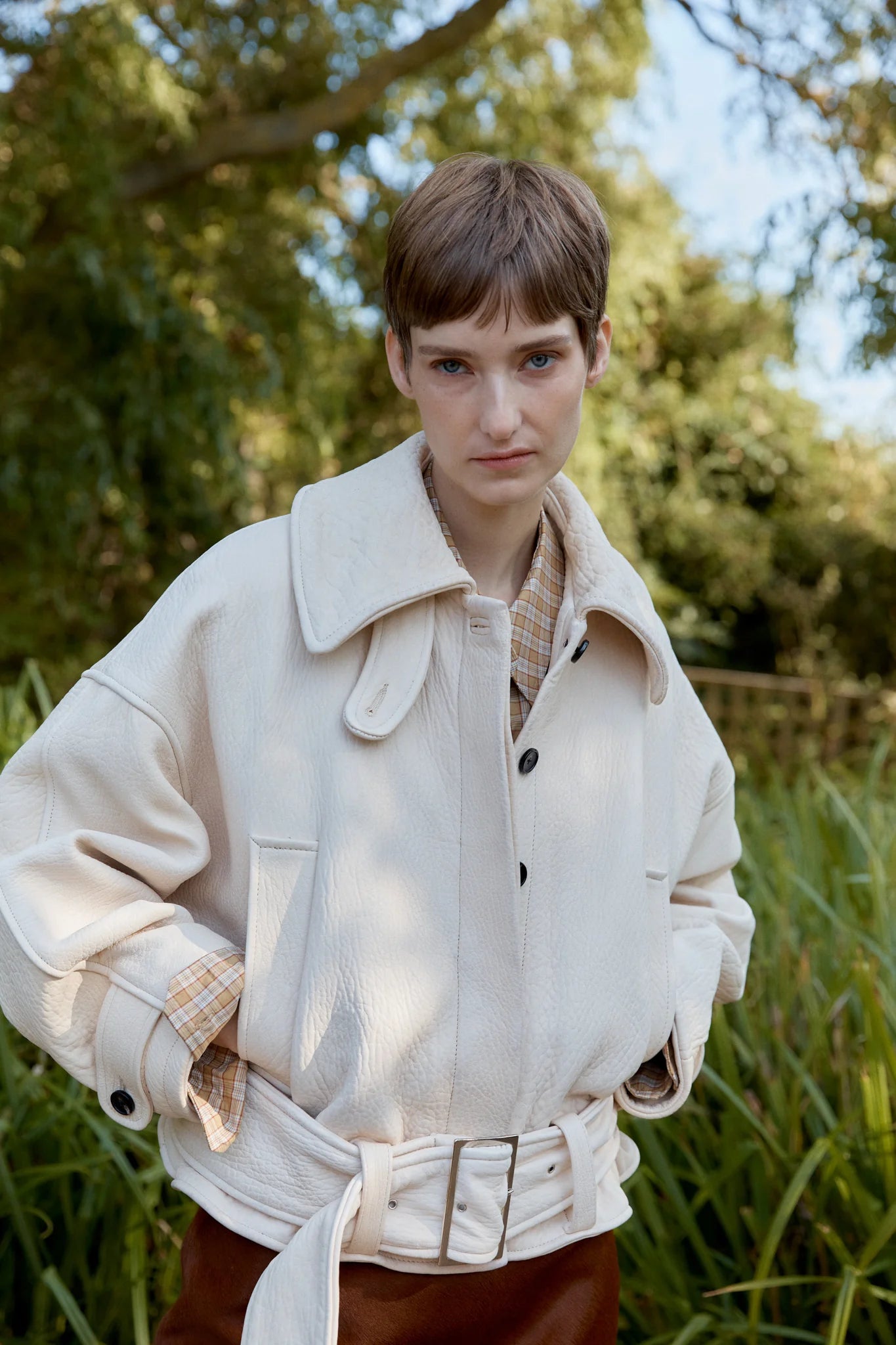 Stretch Wrinkle Leather Nara Jacket - Ivory