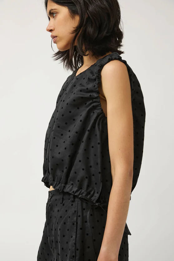 Anabel Top in Black Dot Linen