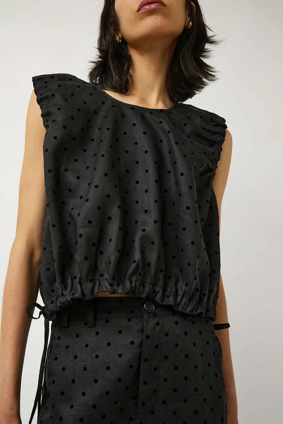 Anabel Top in Black Dot Linen