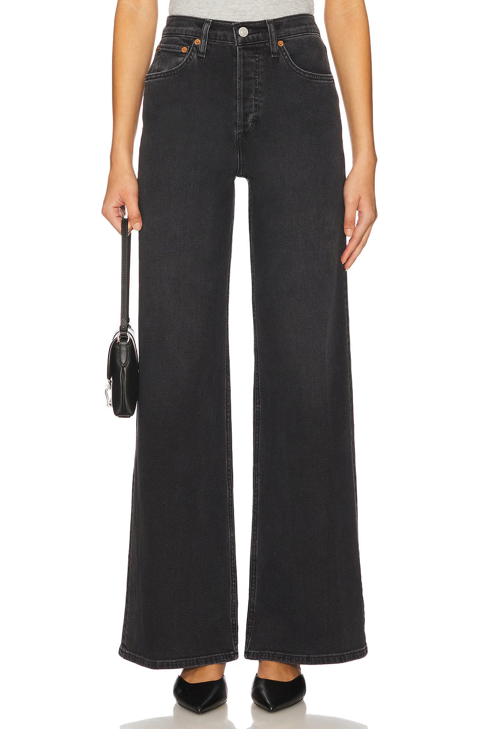 High Rise Wide Leg - Washed Noir