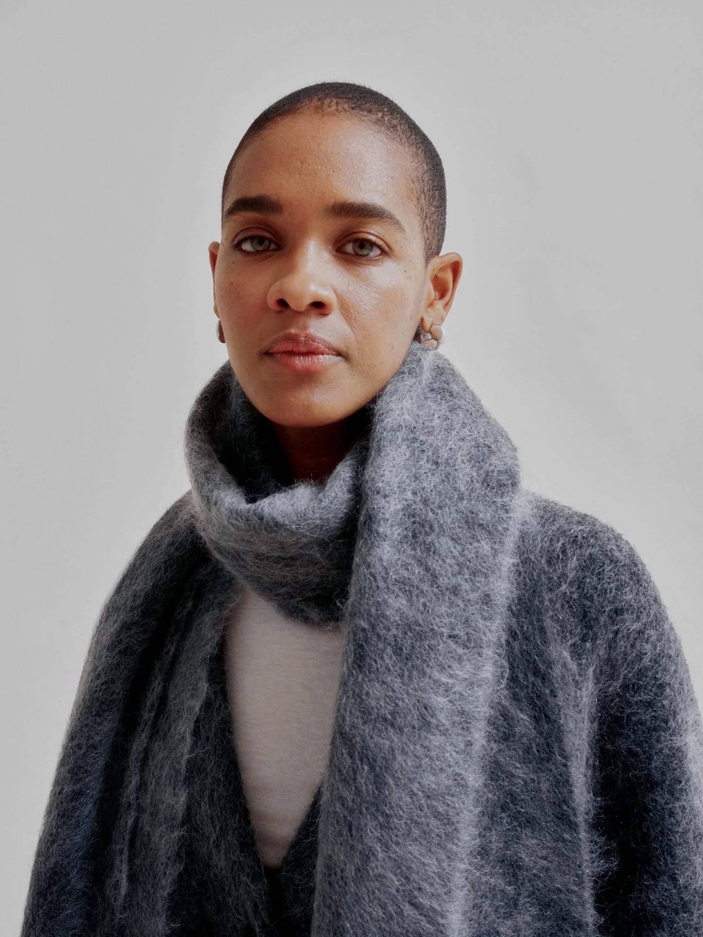 Brushed Mohair Scarf in Charcoal