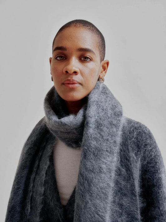 Brushed Mohair Scarf in Charcoal