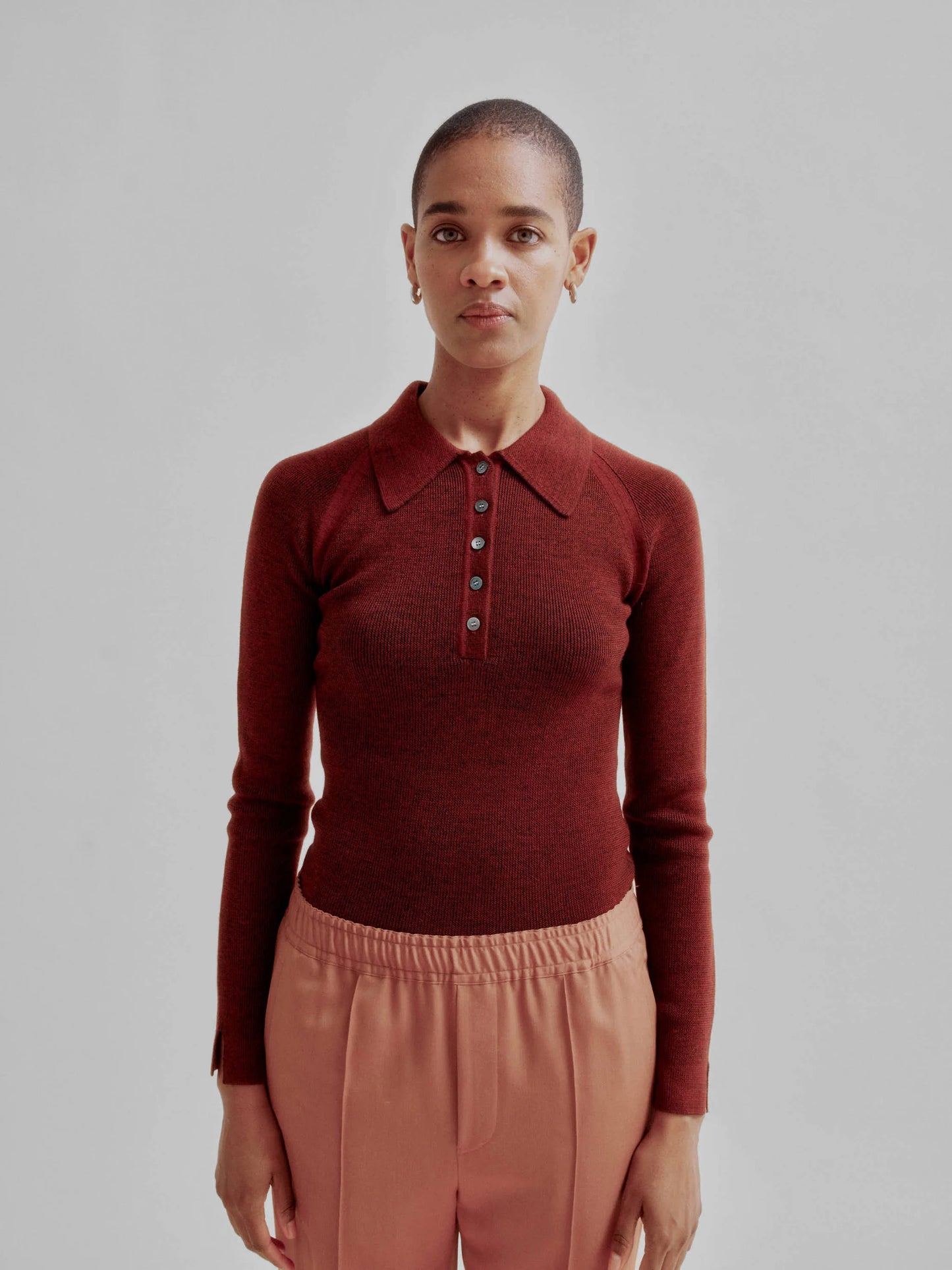Combo Ribbed Polo in Rust x Navy