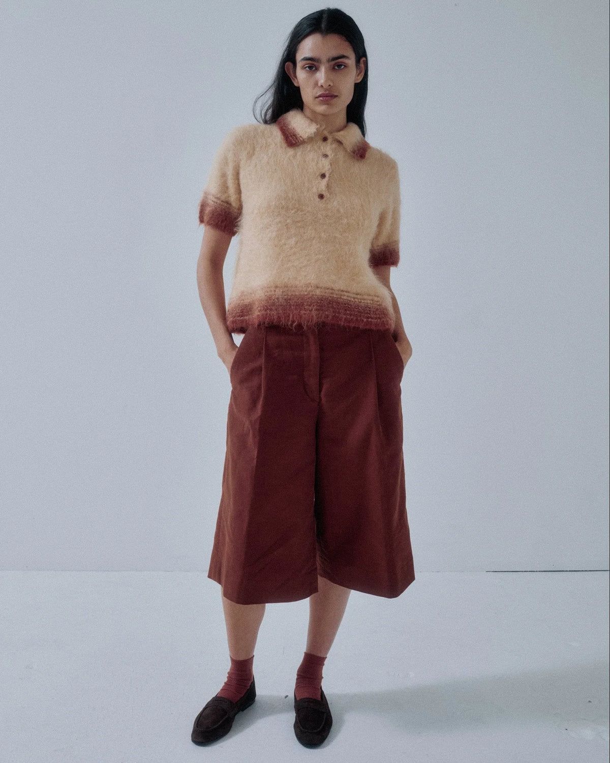 Compact Knit Polo in Caramel Pudding