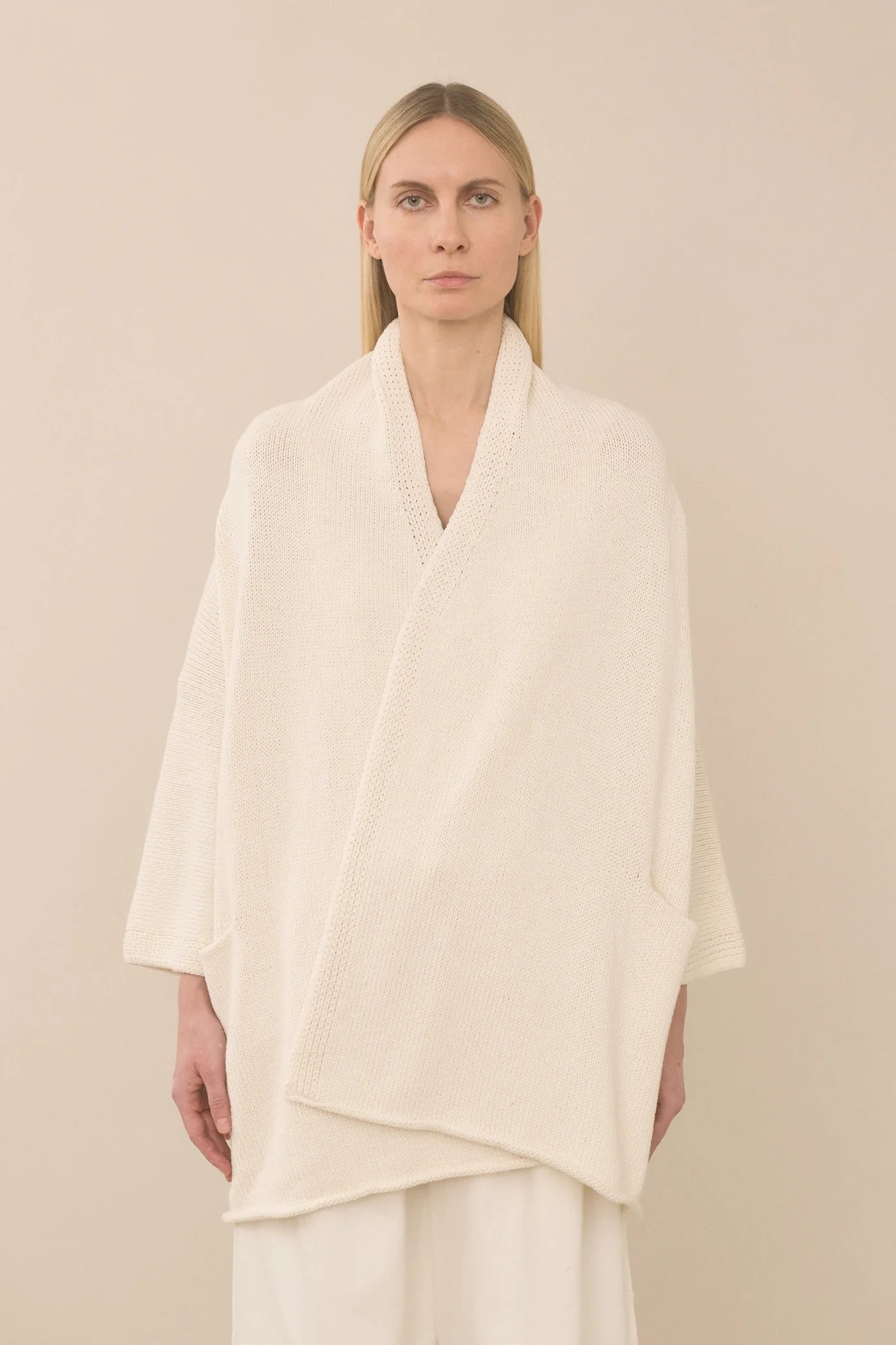 Long Open Cardigan - Bone - OS
