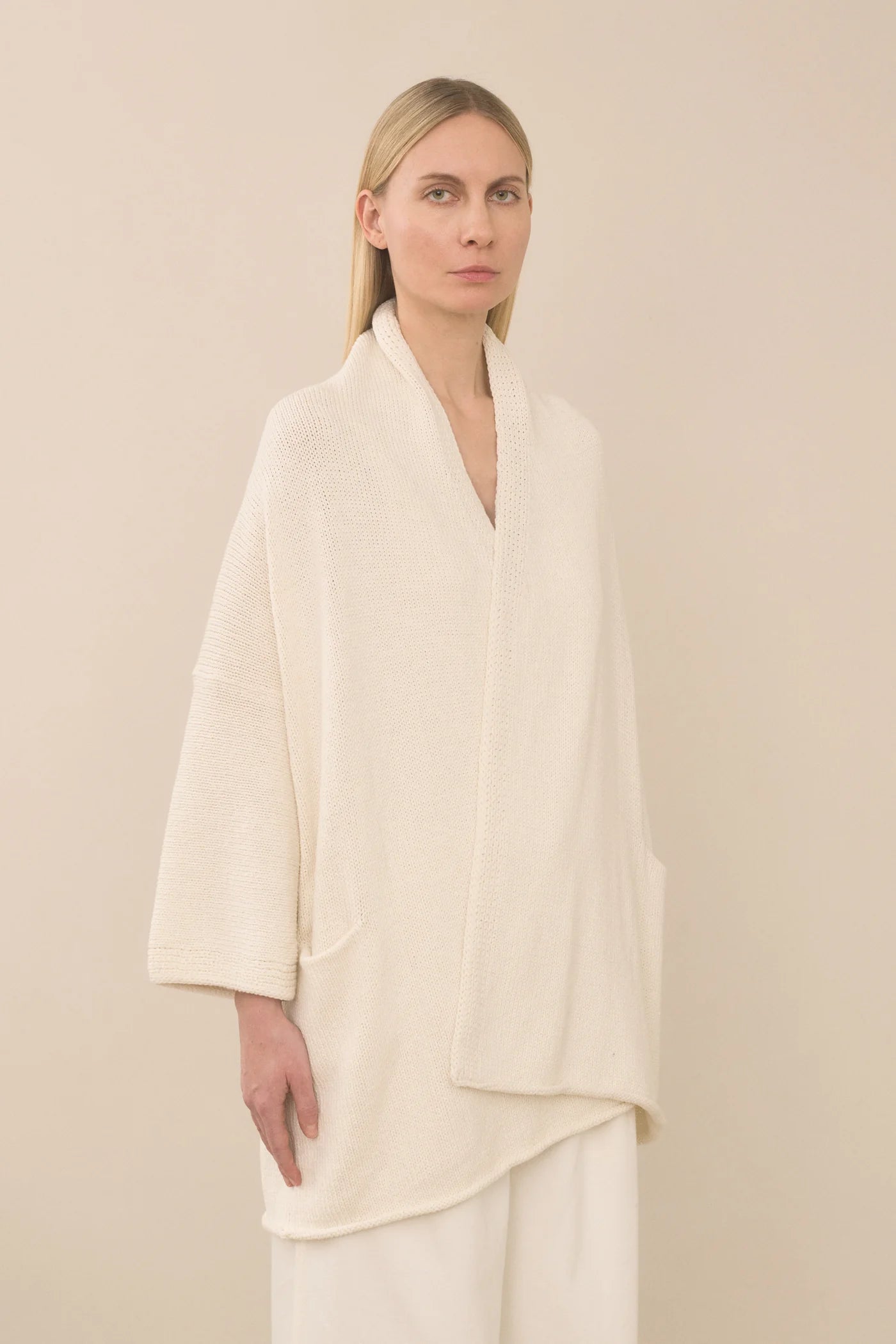 Long Open Cardigan - Bone - OS
