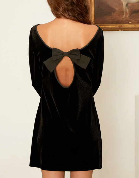 Genevieve Black Velvet Mini Dress with Bow